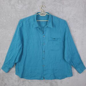 Mondo Di Marco Button Up Shirt Men Turquoise 4X Long Sleeve Mae In Italy Linen